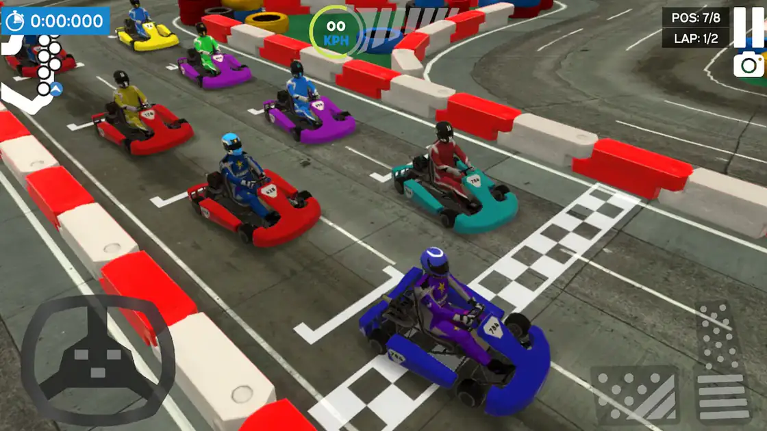 Real Go Kart Karting - Racing: karts alinhados na grelha de partida, vistos de cima